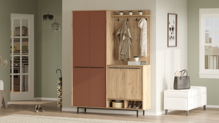 Hanah Home Soporte para Recibidor OS1-SK Roble y Rojo Teja
